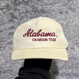 Vintage 80s 90s Alabama Crimson Tide Hat Embroidered Script White Snap Back Cap